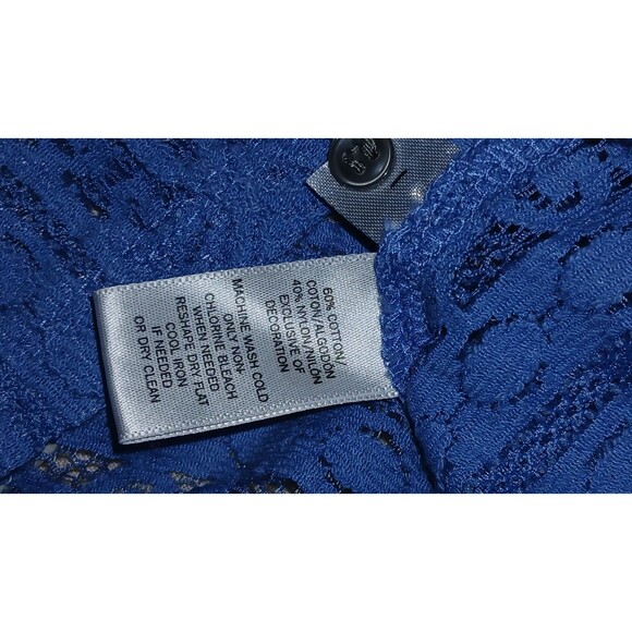 Ann Taylor Loft Blouse Sz Medium Blue Lace Feminine Chic Short-Sleeve Top - Picture 8 of 8